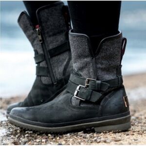 UGG Simmens Black leather canvas moto‎ boots size 6.5